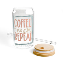 Load image into Gallery viewer, Coffee, Teach, Repeat Sipper Glass, 16oz Printify
