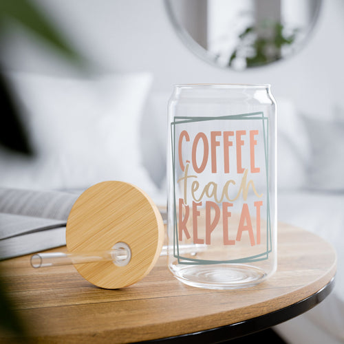 Coffee, Teach, Repeat Sipper Glass, 16oz Printify